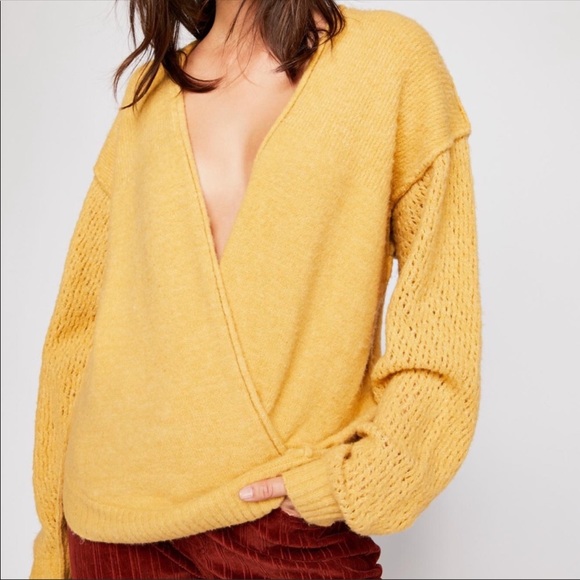Free People Sweaters - Free People That's A Wrap Yellow Knit Sweater Sz S